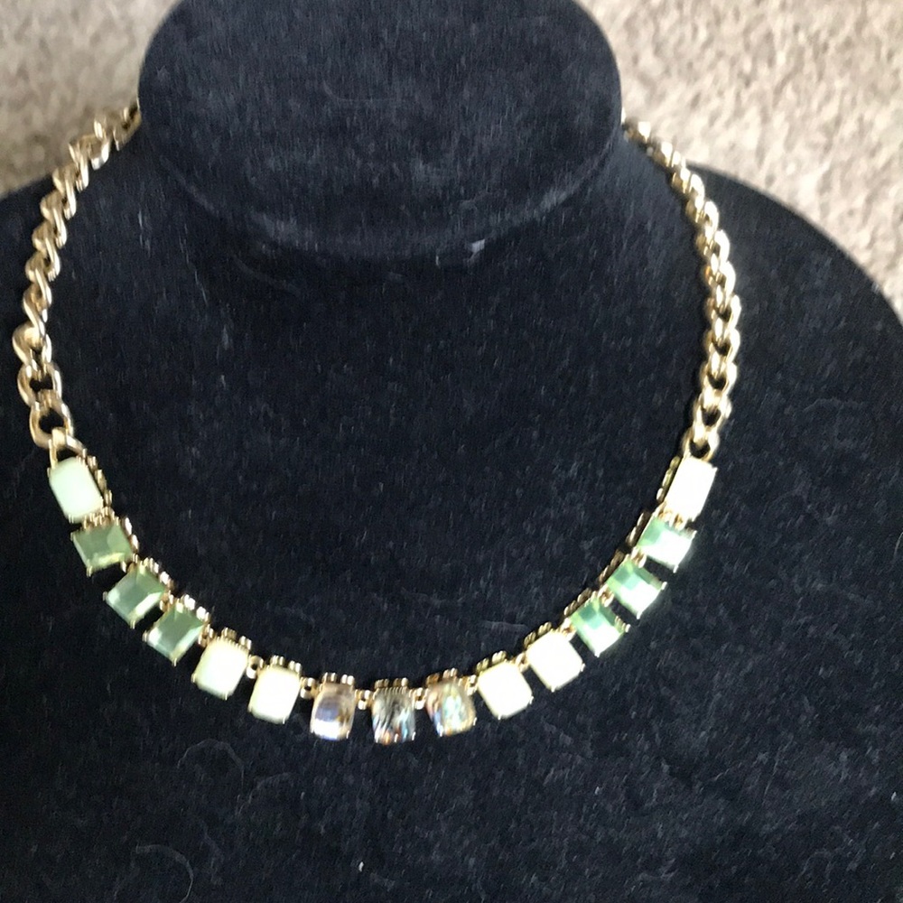 Necklace new green stones and gold tone